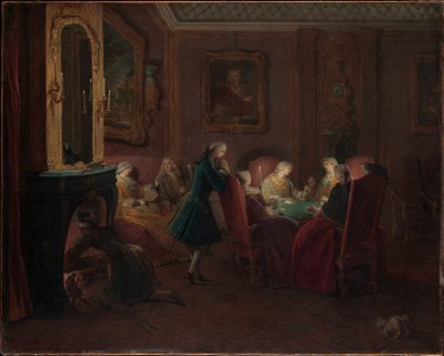 応接室のカードプレーヤー (キャンバスに油彩) 作： Pierre Louis the Younger Dumesnil