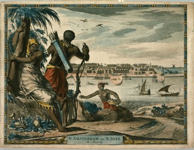 N.アムステルダム、オウ・ネーク・イン・アメリク、1700年頃（手彩色のエングレーヴィング 作： Pierre  Mortier