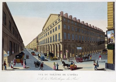 オペラ座（コメディー・フランセーズ）と王の図書館の眺め-クルヴォワジエの「Vues de Paris」にて 作： Pierre (after) Courvoisier