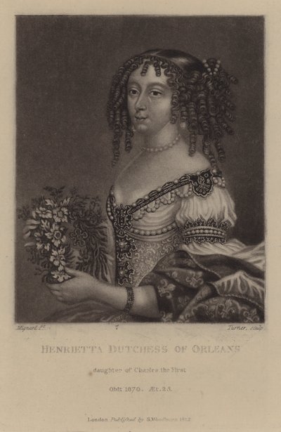 チャールズ1世の娘、オルレアン公爵夫人ヘンリエッタ（メゾチント 作： Pierre (after) Mignard