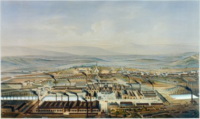 ピエール・トレモー（1818-1895）の水彩画に基づくリトグラフ「クルーゾーとシャトー・ドゥ・ラ・ヴェレリーの工房の眺め 作： Pierre (after) Tremaux
