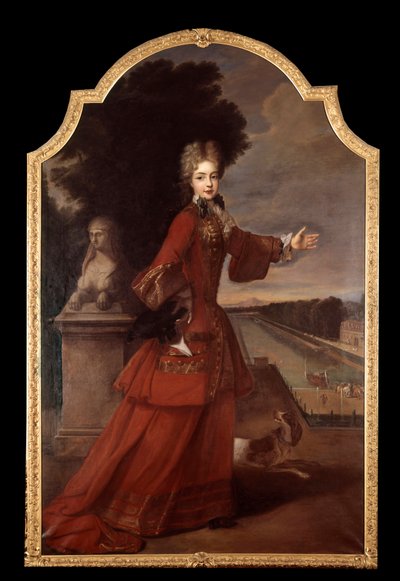 フォンテーヌブロー城のブルゴーニュ公爵夫人マリー・アデライド・ド・サヴォワの全身像（1685年～1712年）フランス王太子妃。ピエール・ゴベール（1662-1744）の工房の絵 作： Pierre (studio of) Gobert