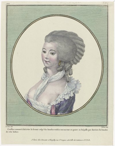 Gallerie des Modes et Costumes Français、1781、oo 221：レビ人にちなんで名付けられたCoeffure (...) 作： Pierre Adrien Le Beau