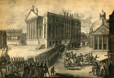 1806年10月27日、1921年、ベルリンの街へのフランス人の意気揚々とした侵入。 作： Pierre Adrien Le Beau