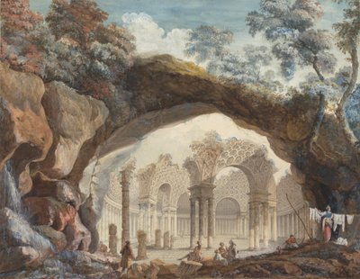 アーキテクチュラル ファンタジー: 自然のアーチから見る円形寺院の廃墟 作： Pierre Adrien Paris