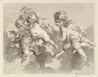 Three Loves、1つは矢筒、もう1つはブドウ、1727-60。 作： Pierre Alexandre Aveline
