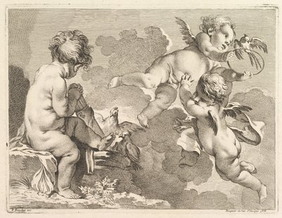 Three Loves、そのうちの1つは座って、矢筒を保持しています。1727-60。 作： Pierre Alexandre Aveline