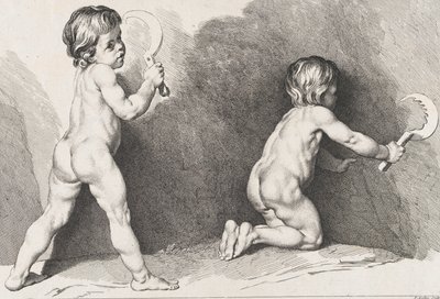 立っている 2 人の裸の子供、New Book of Children、1720-60 年。 作： Pierre Alexandre Aveline