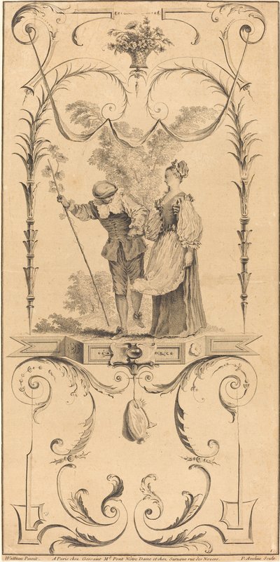 羊飼いと羊飼い(?) 作： Pierre Alexandre Aveline after Antoine Watteau
