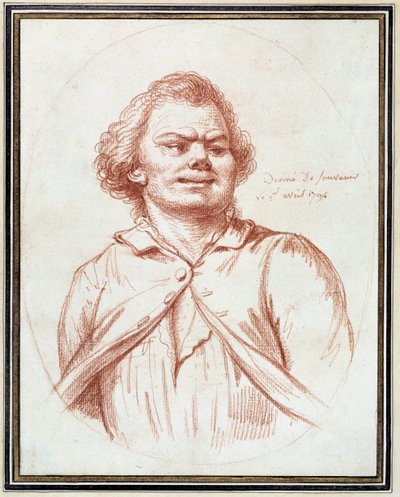 フランス革命。「ジョルジュ・ジャック・ダントン（1759-1794）の肖像が苦悩につながる」 ピエール・ウィレ（1748-1821）の手になるDrawing a la sanguine 作： Pierre Alexandre Wille