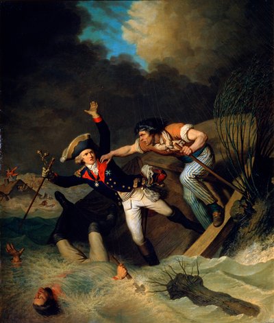 1785年にドイツのブランズウィックで洪水が発生した際のブランズウィック公レオポルドの死 作： Pierre Alexandre Wille