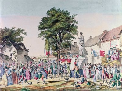 1795年のフランス革命の時の老年を称える村祭（カラー彫刻） 作： Pierre Alexandre Wille