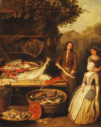 パイクをメイドに飾る魚屋、1727 作： Pierre Angelis or Angillis