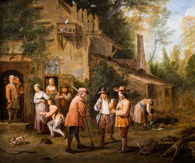 旅館の中庭の風景 作： Pierre Angelis or Angillis