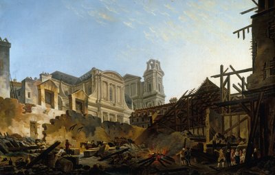 1762 年 3 月 16 日から 17 日の夜の火事の後のフォワール サンジェルマン。 作： Pierre Antoine Demachy
