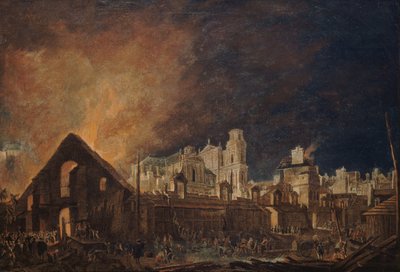 1762 年 3 月 16 日から 17 日の夜の火事の後のフォワール サンジェルマン。 作： Pierre Antoine Demachy