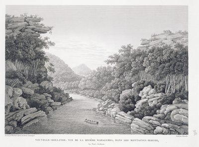 ニューオランダ：ブルーマウンテンズのワラガンバ川の眺め、「航海Autour du Monde（1817-20）」から、ルイクロードデソールズドフレシネ（1779-1842）、シュローダーによって彫刻、1822-24（li 作： Pierre Antoine Marchais