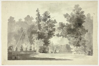 ヴェルサイユ公園の眺め：植物と梯子のアーチ、彫像 作： Pierre Antoine Mongin