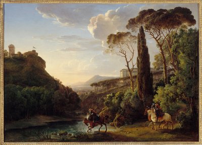 三人の騎士のいるイタリアの風景 作： Pierre Athanase Chauvin