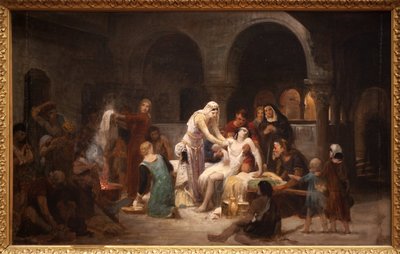 病人の世話をするハンガリーの聖エリザベス（1207-1231）。ピエール・オーギュスト・コット（1837-1883）による絵画、油彩・キャンバス 作： Pierre Auguste Cot