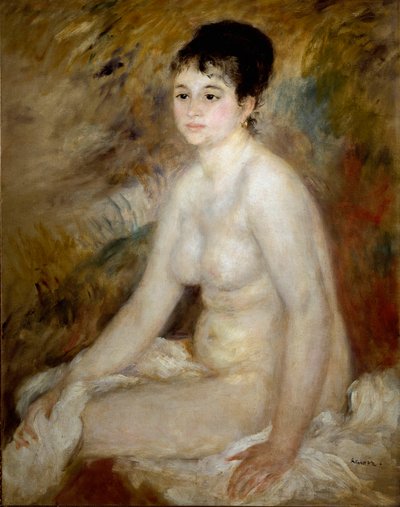お風呂上がり。座っている裸の女性の肖像。絵画：ピエール・オーギュスト・ルノワール（Pierre-Auguste 作： Pierre Auguste Renoir