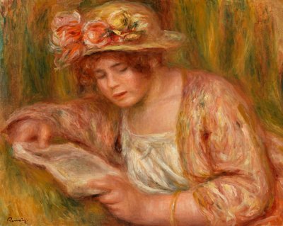 帽子をかぶったアンドレ、読書 作： Pierre Auguste Renoir