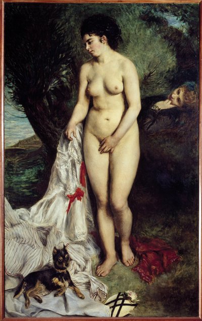 グリフォンを抱く浴女 絵画 ピエール＝オーギュスト・ルノワール（1841-1919） 1870年 薄暗い 184x115 cm サンパウロ、ブラジル美術館 作： Pierre Auguste Renoir