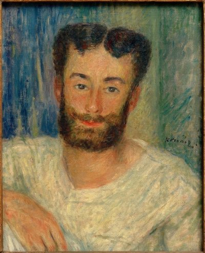 カットアウトベスト（ブージヴァルの漕ぎ手）とひげを生やした若い男の肖像 作： Pierre Auguste Renoir