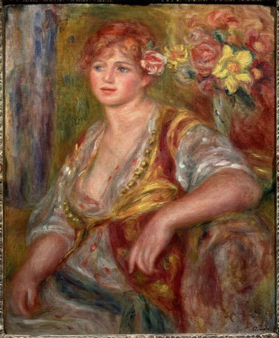 薔薇のあるブロンド（アンドリー・マドレーヌ・ホイスリングの肖像）」1915年頃（油彩・キャンバス 作： Pierre Auguste Renoir