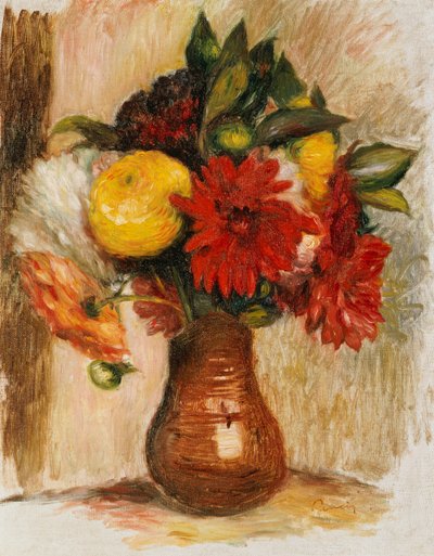 石の水差しの花の花束 作： Pierre Auguste Renoir