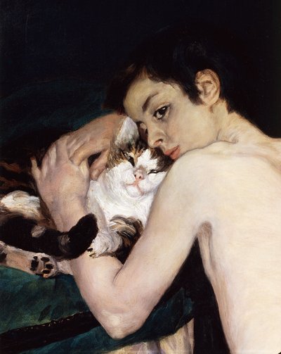 ピエール＝オーギュスト・ルノワールの猫を連れた少年 作： Pierre Auguste Renoir