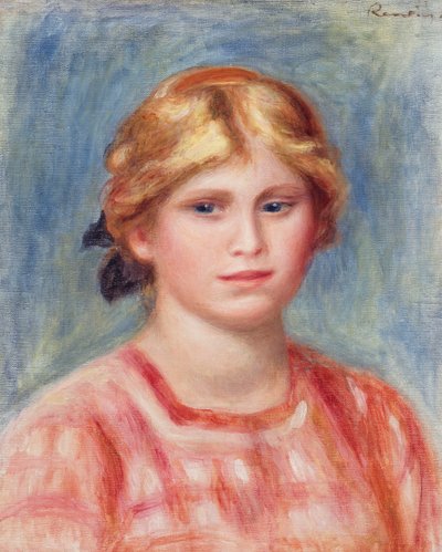 バラ色のブラウスを持つ女性の胸像、1905年 作： Pierre Auguste Renoir