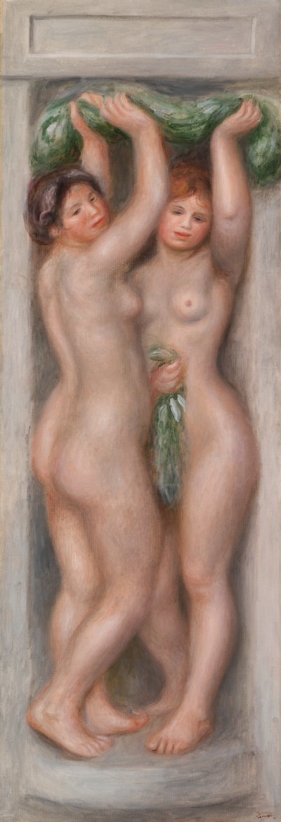 カリアティード (カリアティード); Two Bathers (装飾パネル) とも呼ばれます。 作： Pierre Auguste Renoir