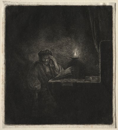 キャンドルライトによるテーブルでの学生のコピー 作： Pierre Auguste Renoir