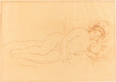 女性ヌード リクライニング ファム ヌエ クシェ、1906 年。 作： Pierre Auguste Renoir