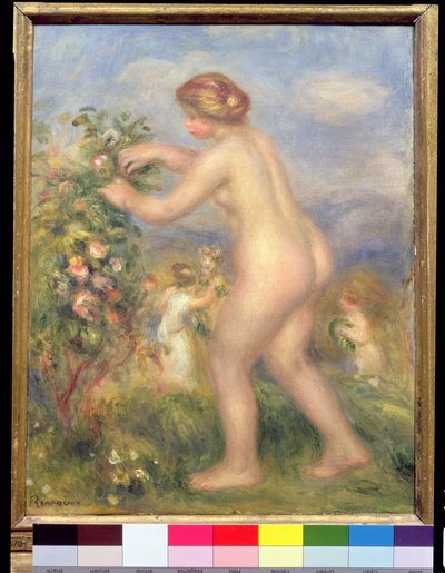 花を摘む女性のヌード 作： Pierre Auguste Renoir