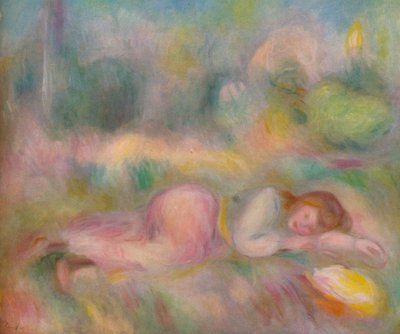 草に横たわっている少女、c1890 作： Pierre Auguste Renoir