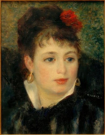 バラを持つ女性 作： Pierre Auguste Renoir