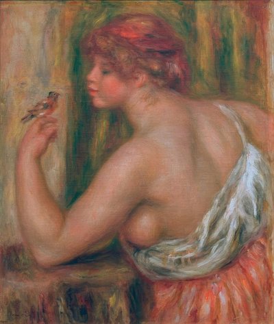 小鳥を持つ女性 作： Pierre Auguste Renoir