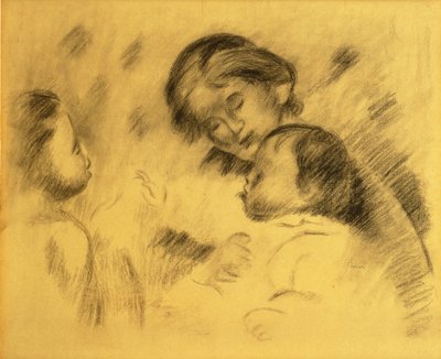 ガブリエル・ルナールとジャン・ルノワールと少女、1895-96年頃（ボード上の黒いチョーク） 作： Pierre Auguste Renoir