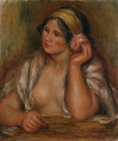 緑のネックレスをしたガブリエル、1905年頃 作： Pierre Auguste Renoir