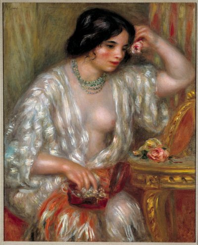 ジュエリーを持つガブリエル。ガブリエル・ルナール（画家の息子の看護師）。ピエール・オーギュスト・ルノワール（1841-1919）の絵画 作： Pierre Auguste Renoir