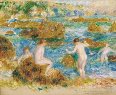 ガーンジー島の岩の裸の男の子 作： Pierre Auguste Renoir