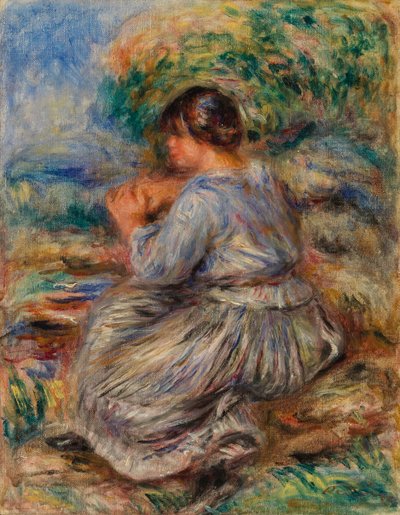 風景に座る少女 作： Pierre Auguste Renoir
