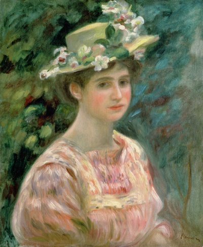 1896年頃の帽子にエグランティヌスの少女 作： Pierre Auguste Renoir
