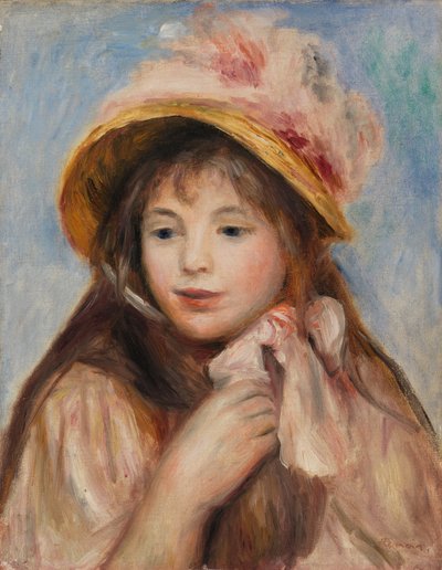 ピンクのボンネットの女の子 作： Pierre Auguste Renoir