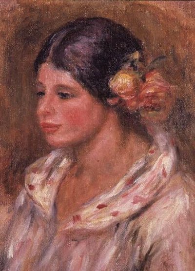 髪の毛にバラの花をつけた女の子 作： Pierre Auguste Renoir