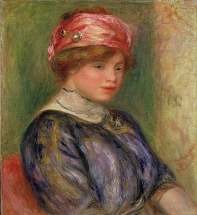 ピンクの帽子をかぶった女の子 作： Pierre Auguste Renoir