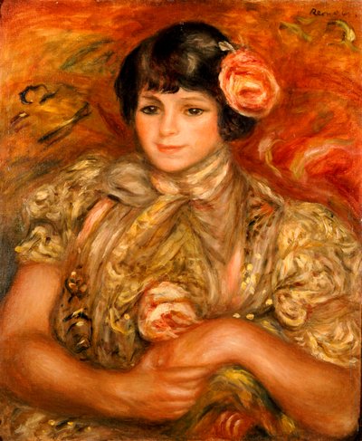 バラの少女（キャンバスに油彩） 作： Pierre Auguste Renoir