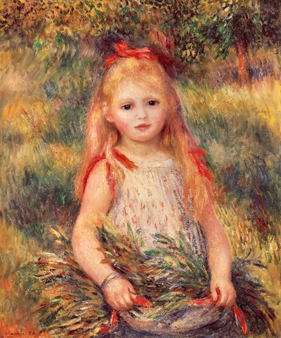 ピエール＝オーギュスト・ルノワール作「とうもろこしの束を持つ少女」（1841-1919）、キャンバスに油彩、65x54 cm 作： Pierre Auguste Renoir